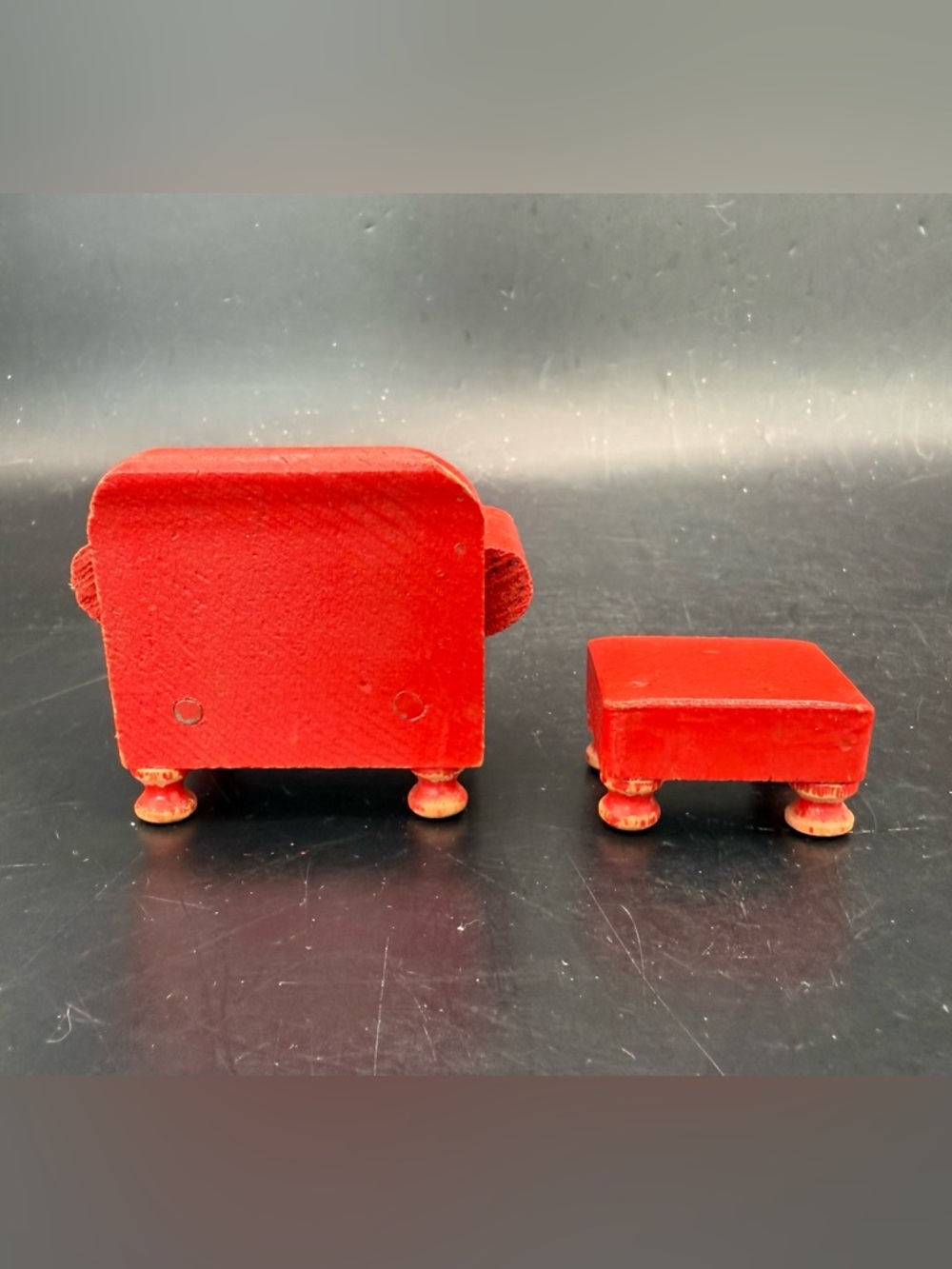 VTG 30’s Strombecker Living Room Set Red Wooden Dollhouse Furniture 4 Piece Lot - Picture 5 of 16